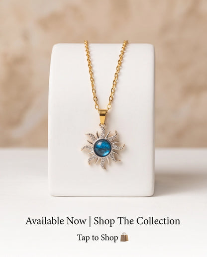 Silver Crystal Celestial Sunburst Galaxy Pendant Necklace