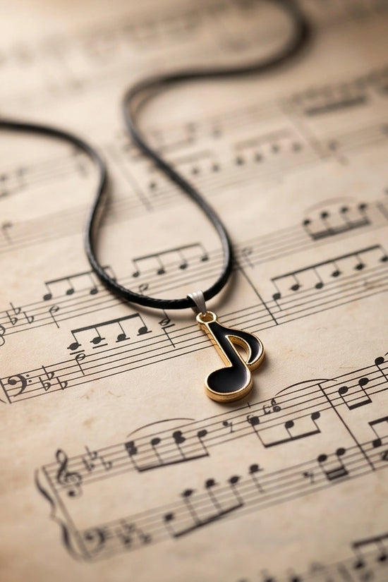 Gold and Black Eighth Note Necklace