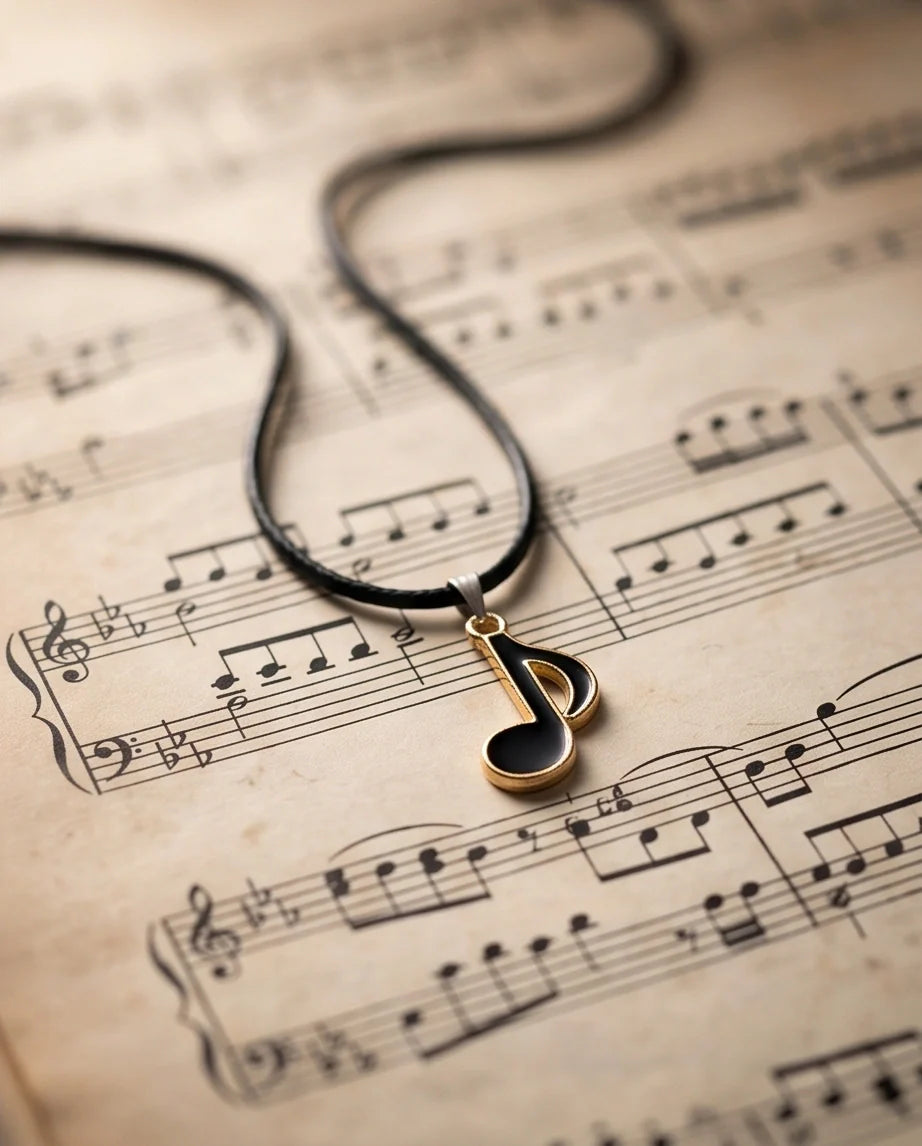 Gold and Black Eighth Note Necklace