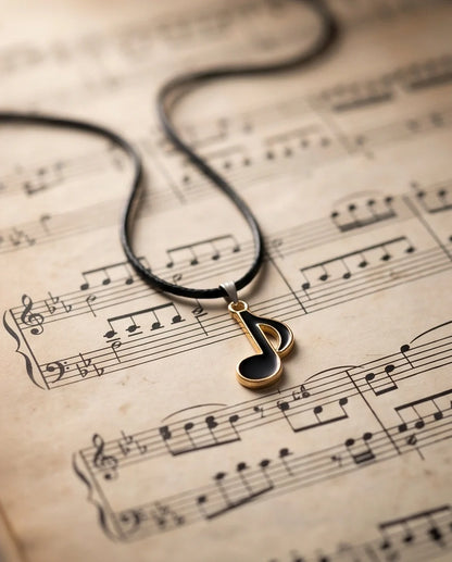 Gold and Black Eighth Note Necklace