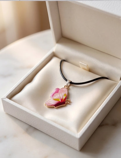 Gradient Pink Butterfly Cord Necklace