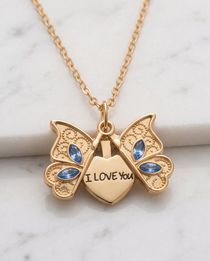 Gold Butterfly Secret Heart Pendant Necklace