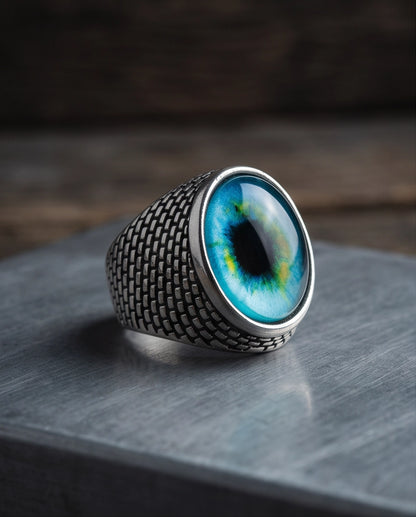 Cyan Ocular Mesh Silver Ring