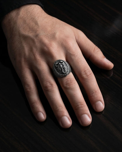 Oxidized Silver Sculpted Scorpion Mesh Ring