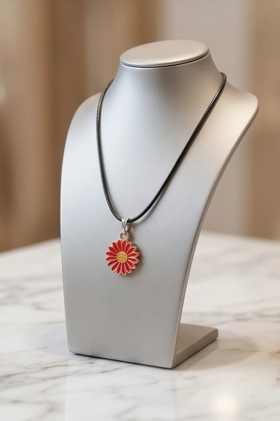 Gold and Red Sunflower Pendant Necklace