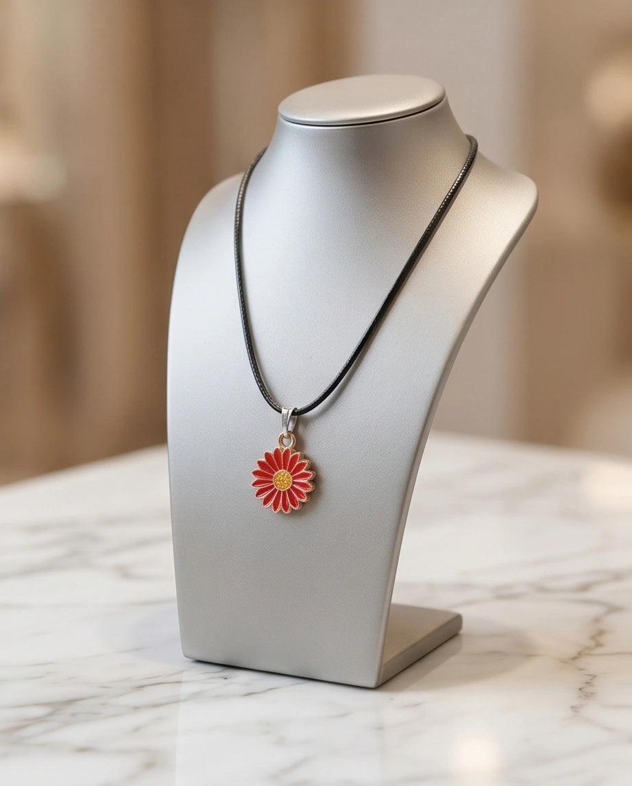 Gold and Red Sunflower Pendant Necklace