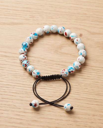 Splatter Paint White Ceramic Beaded Adjustable Macrame Bracelet