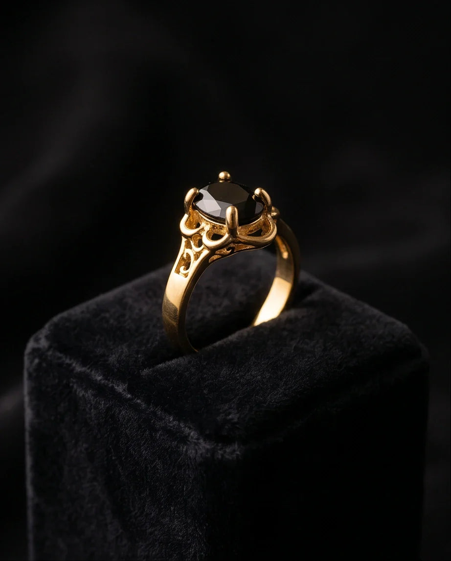 Golden Obsidian Scalloped Ring