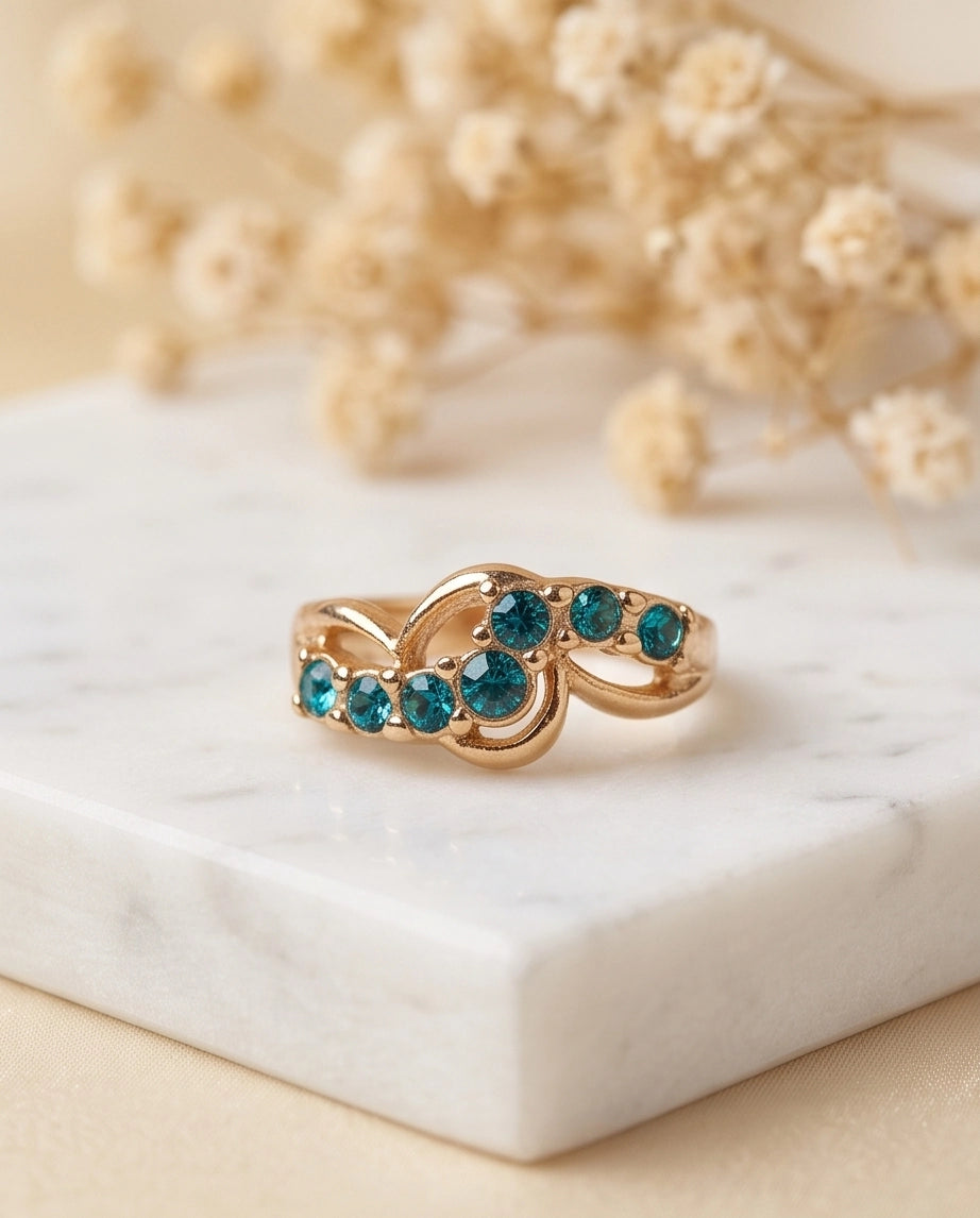 Aquamarine Crystal Swirl Bypass Ring