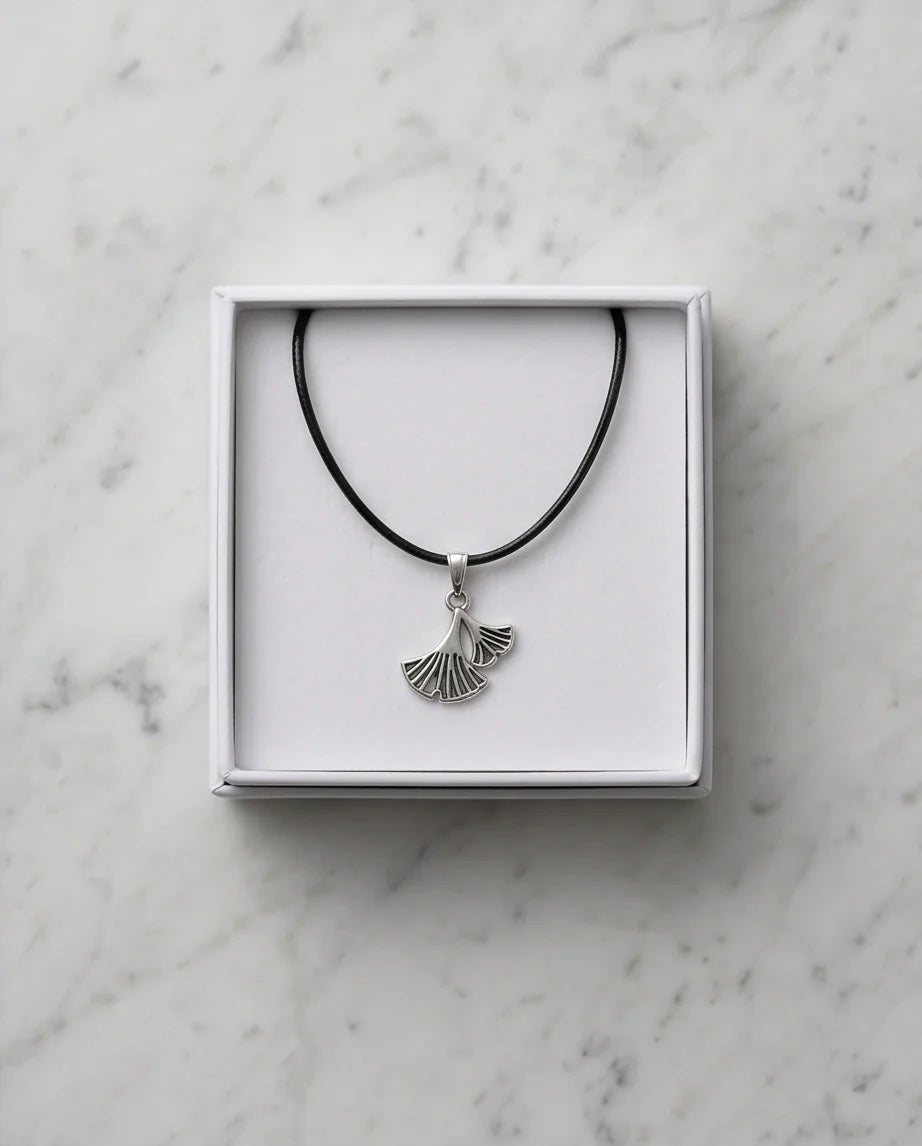 Silver Ginkgo Leaf Pendant Necklace