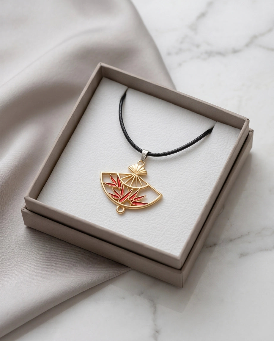 Asian Folding Fan Pendant Necklace