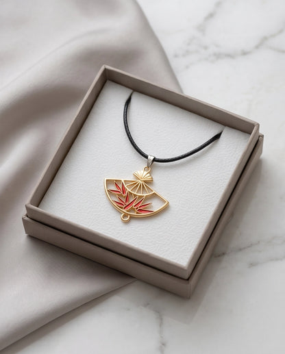 Asian Folding Fan Pendant Necklace