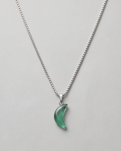 Silver Emerald Green Crescent Moon Pendant Necklace