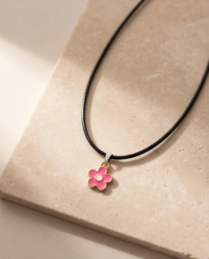 Gold and Pink Blossom Pendant Necklace