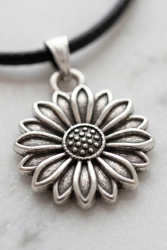 Silver Sunflower Pendant Necklace