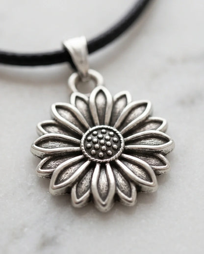 Silver Sunflower Pendant Necklace