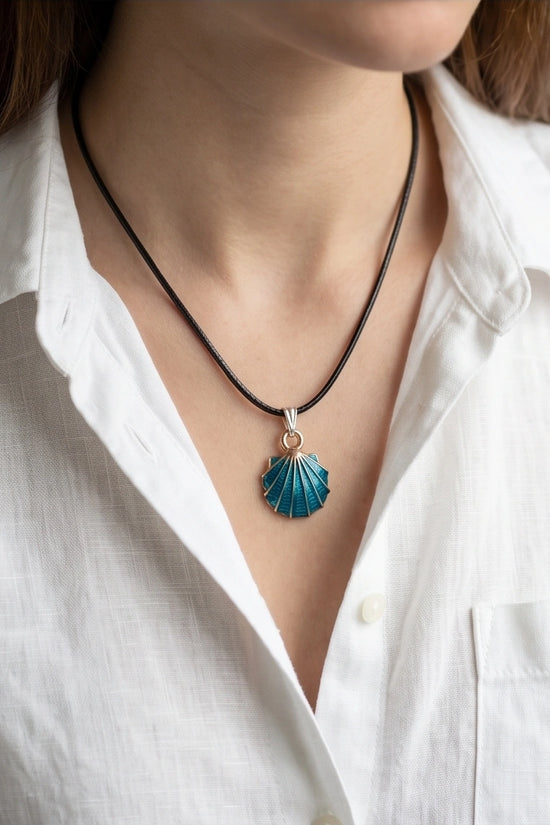 Ocean Teal Scallop Shell Pendant