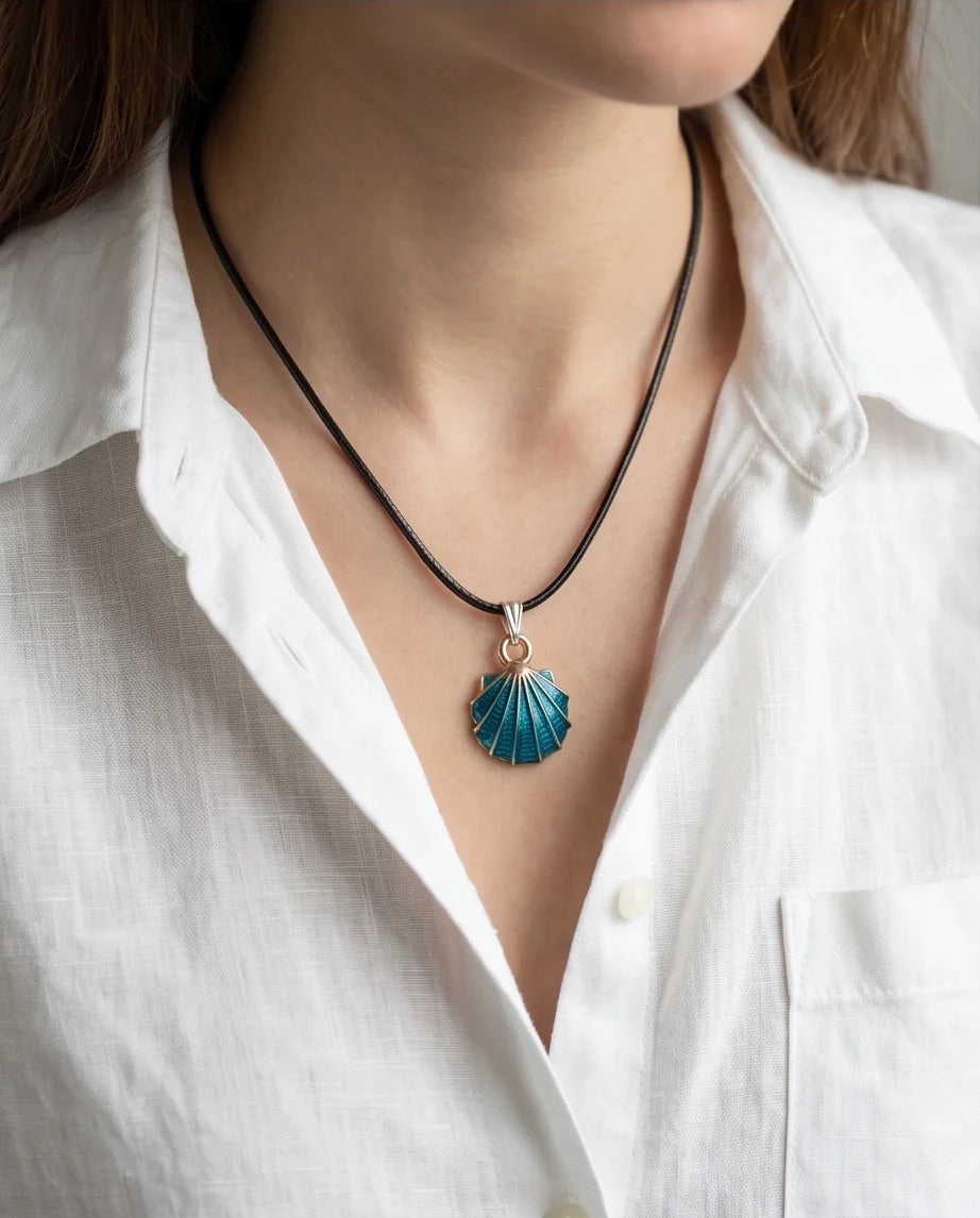 Ocean Teal Scallop Shell Pendant