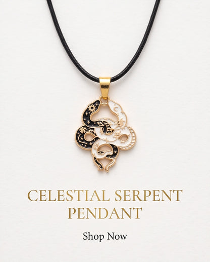 Gold Dual Serpent Celestial Enamel Pendant Necklace