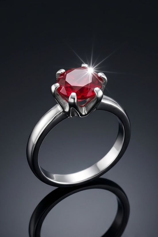 Sterling Silver Round-Cut Red Ruby Solitaire Ring