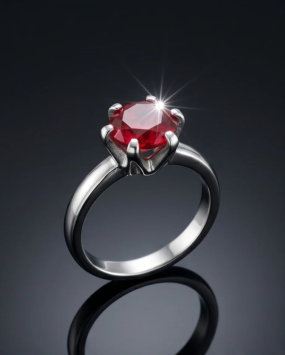 Sterling Silver Round-Cut Red Ruby Solitaire Ring