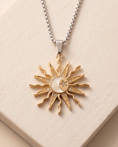 Gold Celestial Sun Moon Star Pendant Necklace