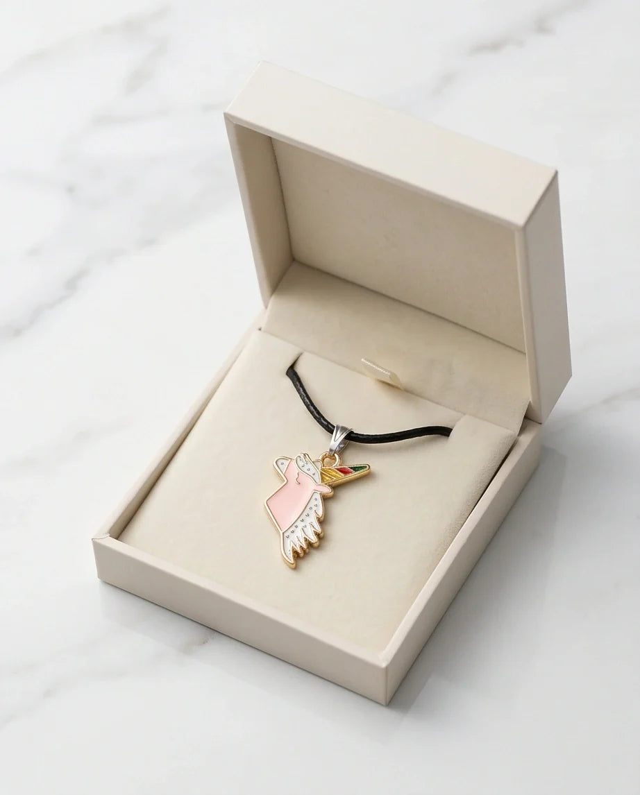 Magical Pink Unicorn Enamel Pendant Necklace