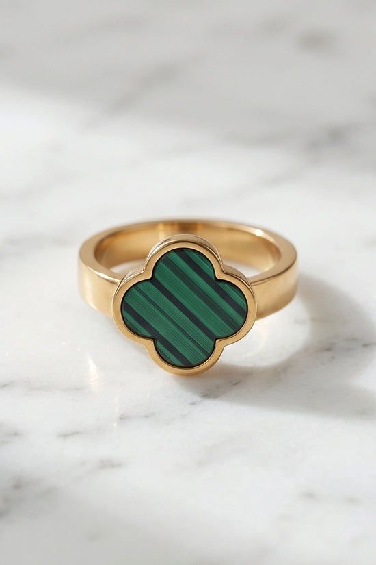 Golden Malachite Clover Minimalist Ring