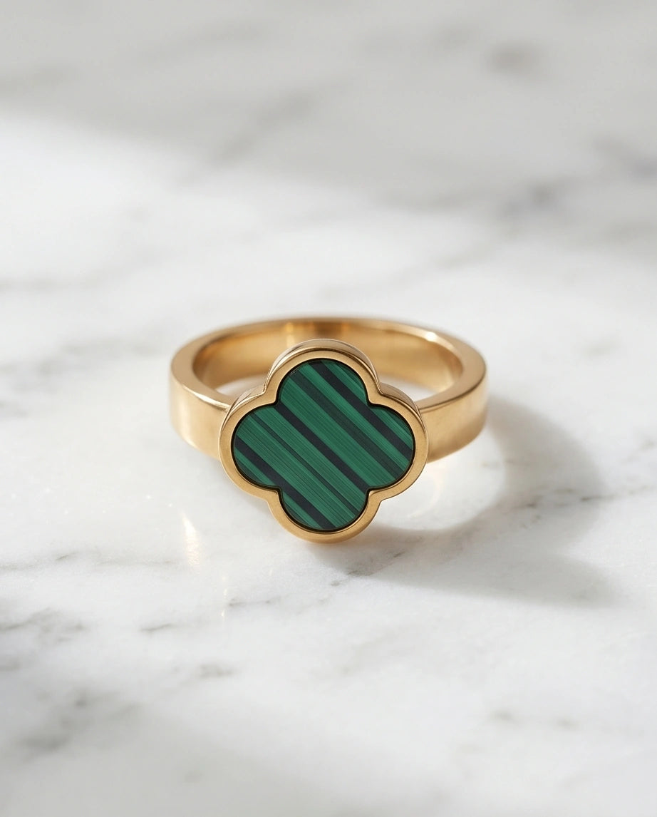 Golden Malachite Clover Minimalist Ring
