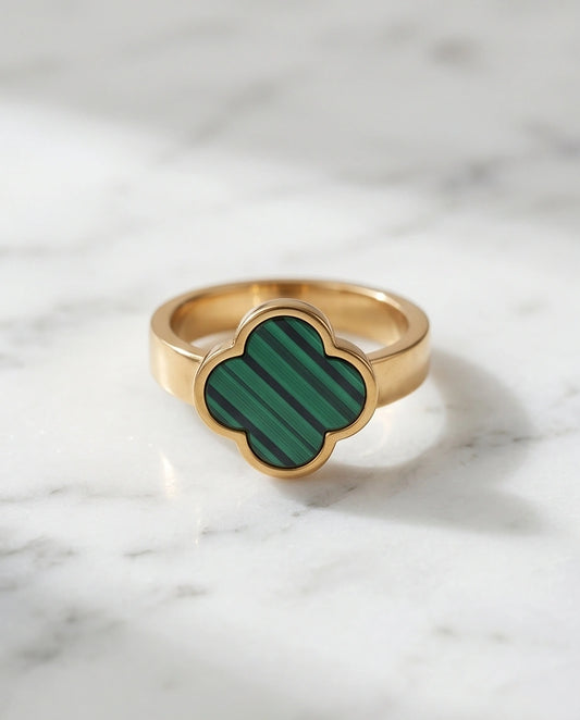 Golden Malachite Clover Minimalist Ring