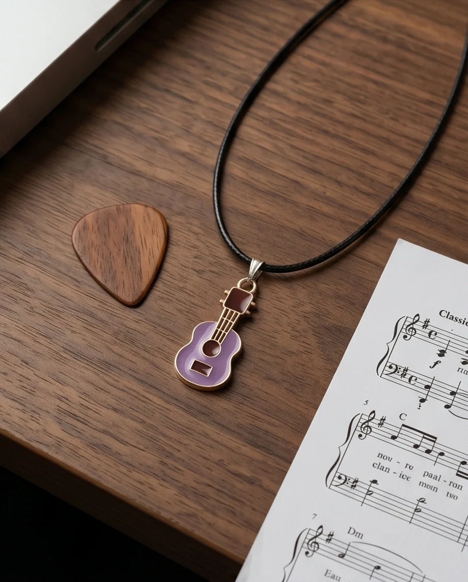 Gold and Purple Acoustic Guitar Necklace