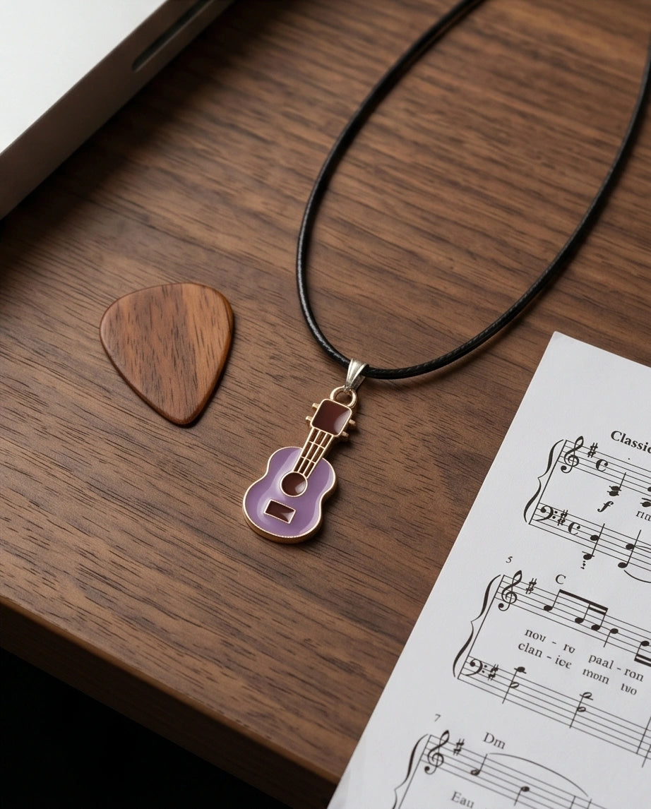 Gold and Purple Acoustic Guitar Necklace