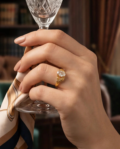 Golden Crystal Moissanite Botanical Leaf Ring