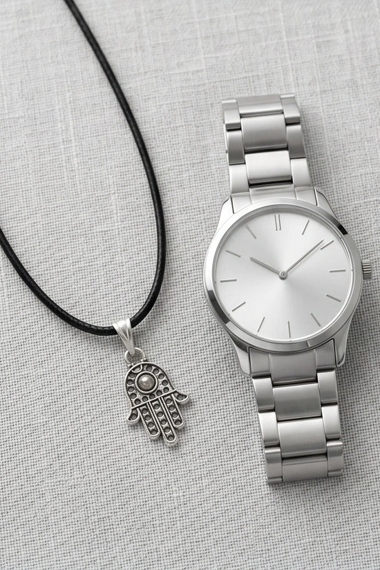 Silver Retro Hamsa Hand Necklace