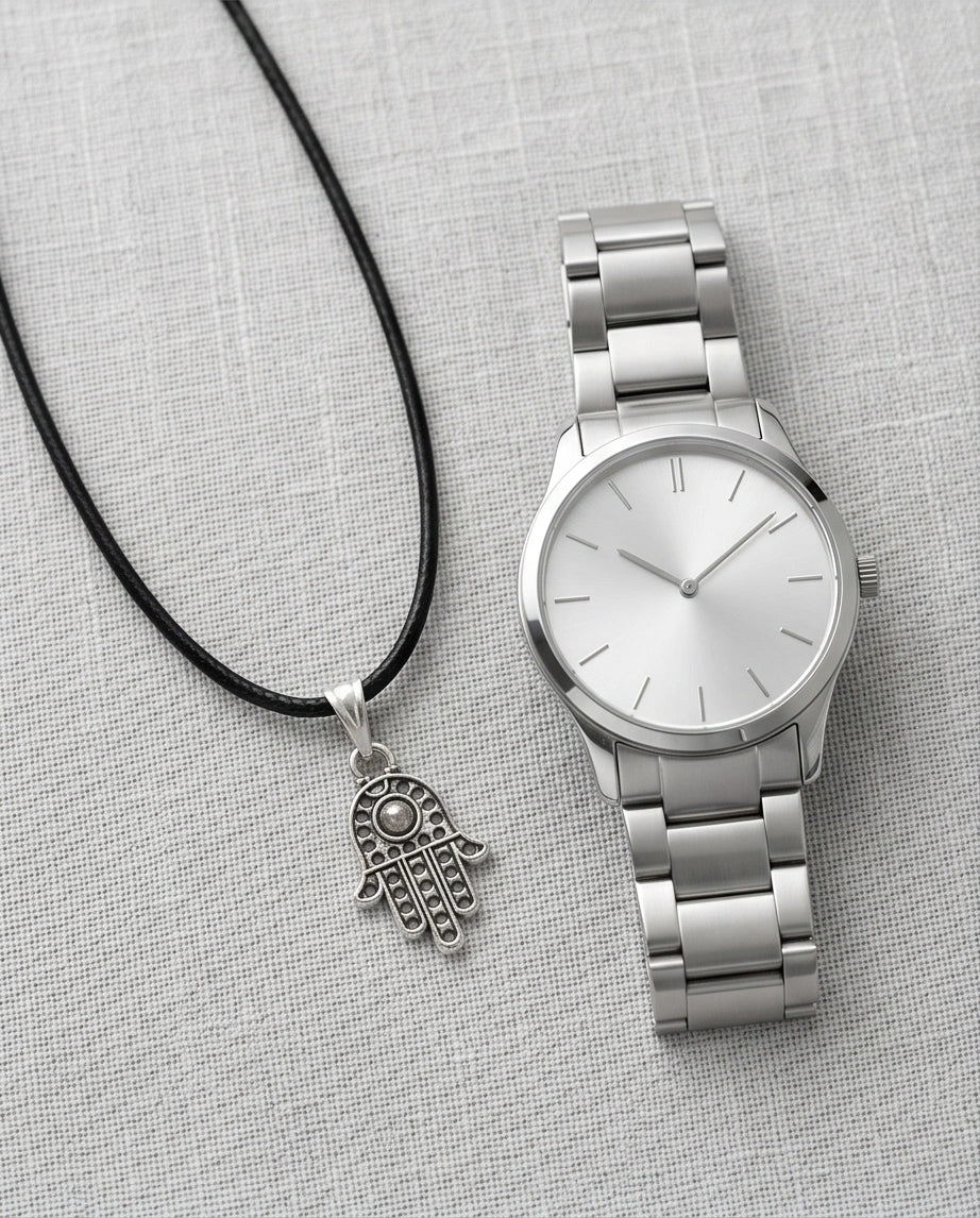 Silver Retro Hamsa Hand Necklace