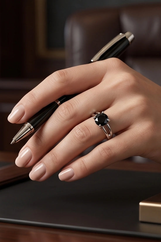 Sterling Silver Round-Cut Split Shank Black Onyx Ring