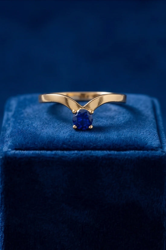 Gold Plated Blue Sapphire Droplet Chevron Ring