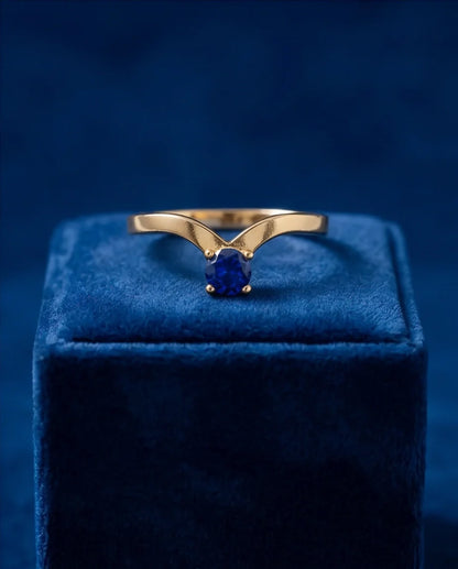 Gold Plated Blue Sapphire Droplet Chevron Ring