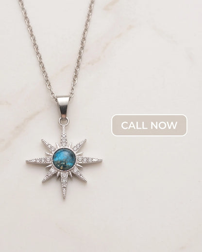 Silver Crystal Paved North Star Cosmic Orb Pendant Necklace