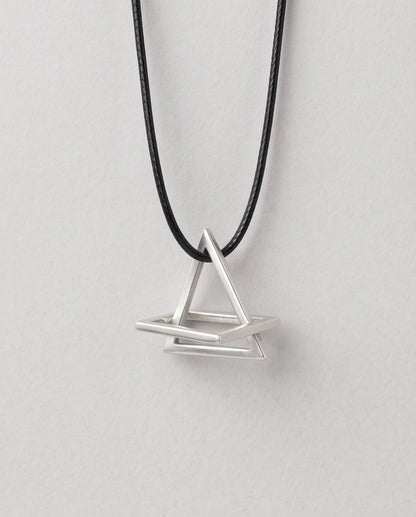 Silver Geometric Intersecting Triangle and Square Pendant Necklace