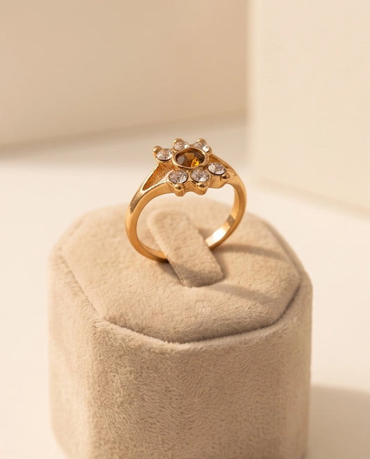 Amber Sunburst Crystal Ring
