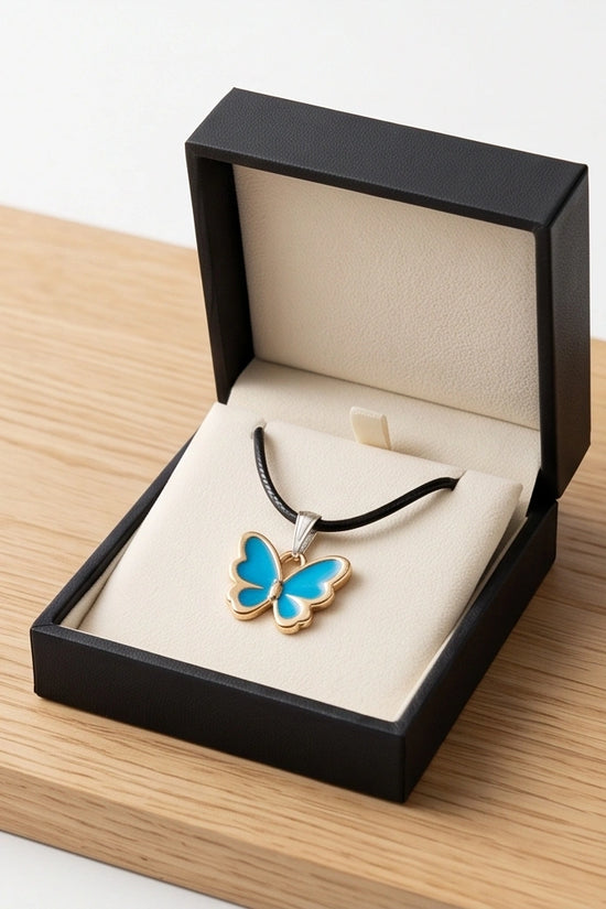Gold and Turquoise Blue Butterfly Necklace