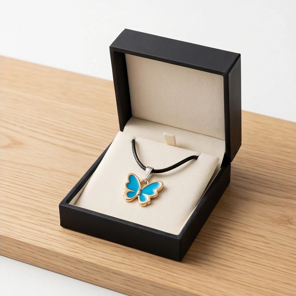 Gold and Turquoise Blue Butterfly Necklace