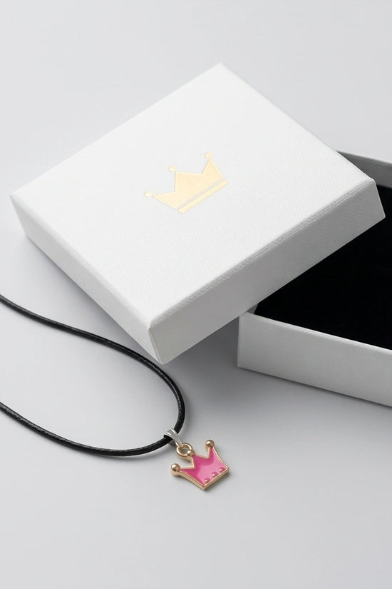 Gold and Pink Crown Pendant Necklace