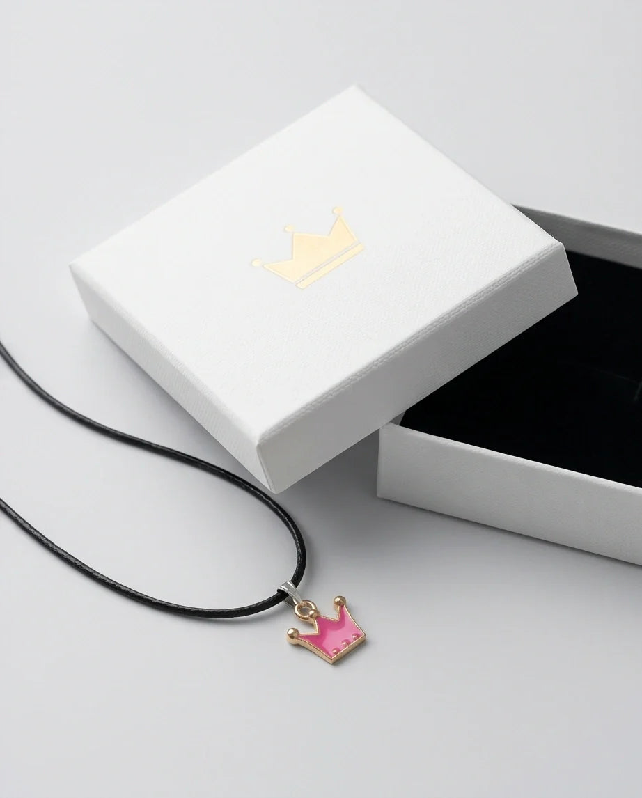 Gold and Pink Crown Pendant Necklace