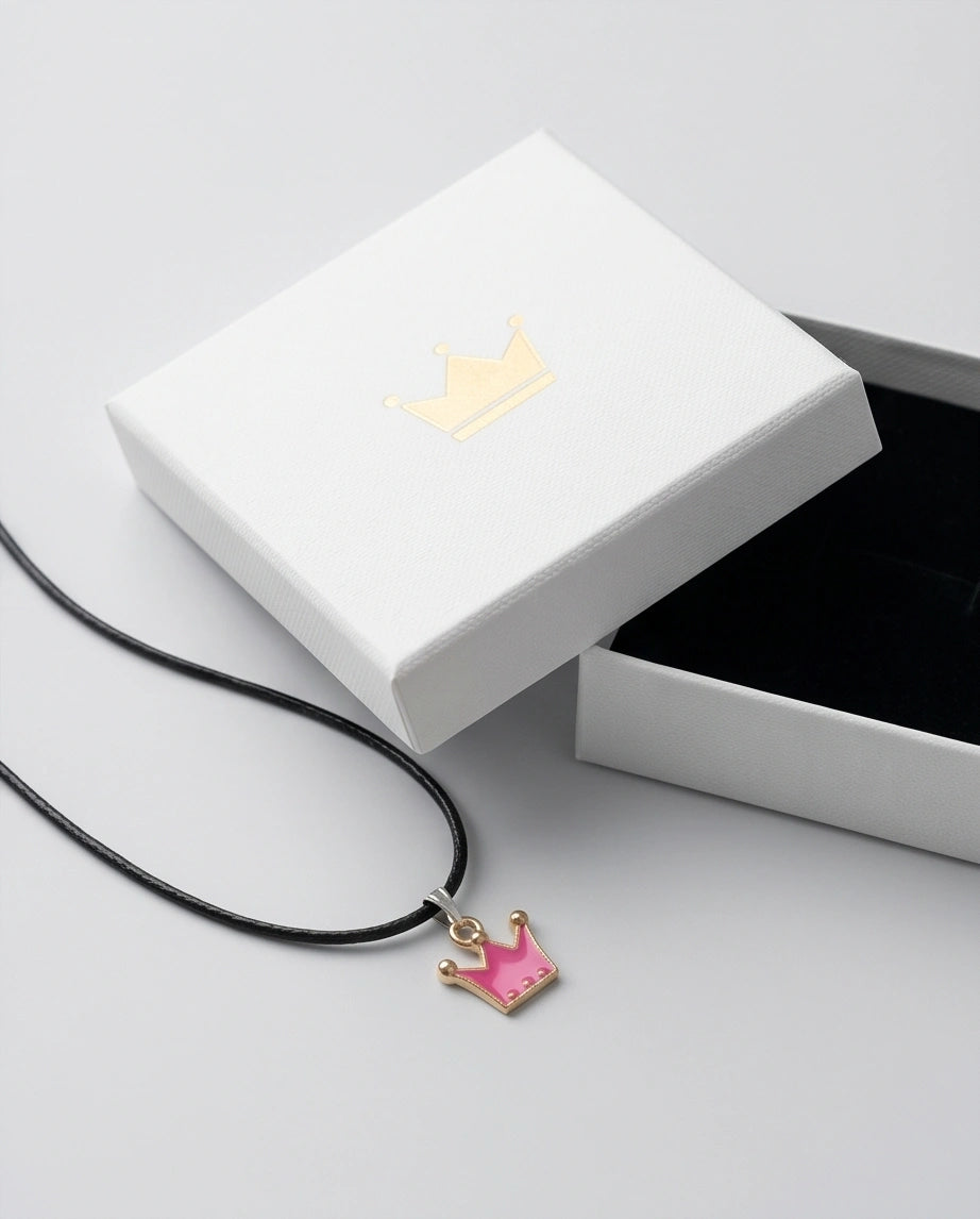 Gold and Pink Crown Pendant Necklace