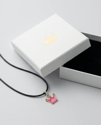 Gold and Pink Crown Pendant Necklace
