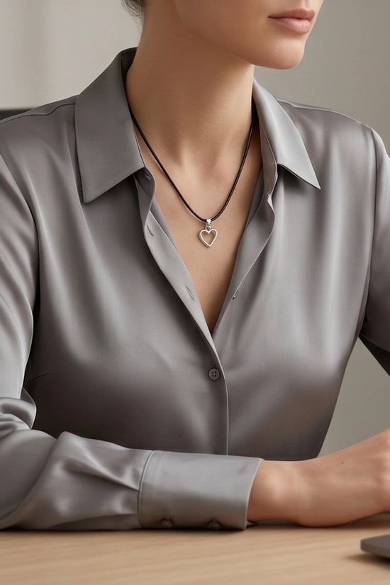 Silver Polished Open Heart Necklace