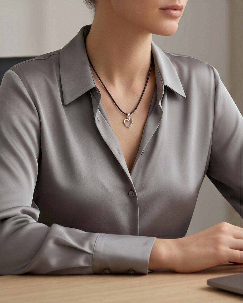 Silver Polished Open Heart Necklace