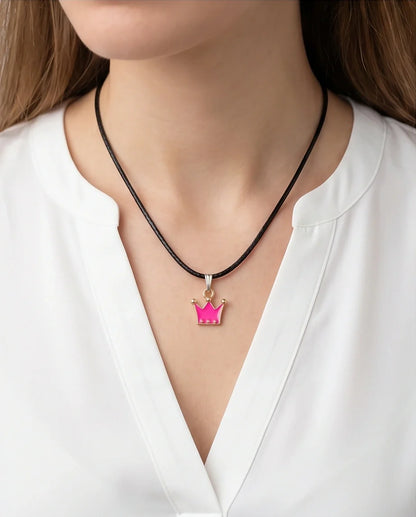 Gold and Pink Crown Pendant Necklace